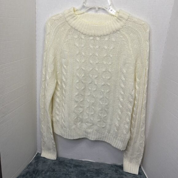 Ambiance Sweaters - Women’s Cable-knit Sweater White Size Medium Cozy Classy Cottagecore Preppy